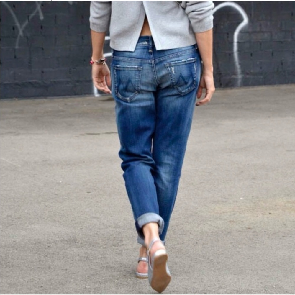MOTHER The Dropout Boyfriend Jeans Tequila Truth Distressed Blue 25 - Picture 3 of 16